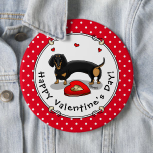 Valentine's Day Dachshund (black & tan) - Cute dog Button