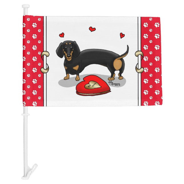 Valentine's Day Dachshund (black & tan) - Cute dog Car Flag (Front)