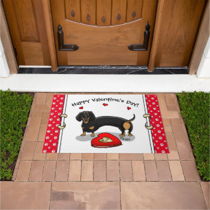Valentine's Day Dachshund (black & tan) - Cute dog Doormat