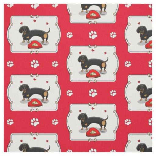Valentine's Day Dachshund (black & tan) - Cute dog Fabric