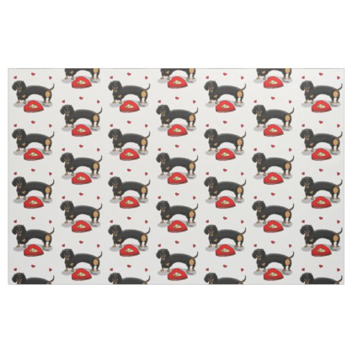 Valentine's Day Dachshund (black & tan) - Cute dog Fabric