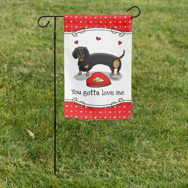 Valentine's Day Dachshund (black & tan) - Cute dog Garden Flag (In SItu)