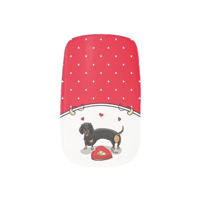 Valentine's Day Dachshund (black & tan) - Cute dog Minx Nail Art (Right Thumb)