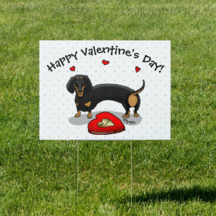 Valentine's Day Dachshund (black & tan) - Cute dog Sign