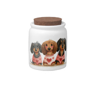 Valentines Day Dachshund Dogs Candy Jar