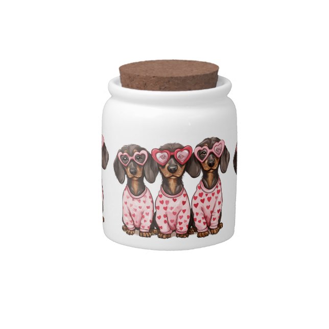 Valentines Day Dachshund Dogs Candy Jar (Front)