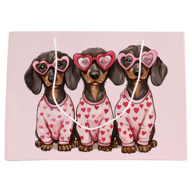 Valentines Day Dachshund Dogs Large Gift Bag (Front)