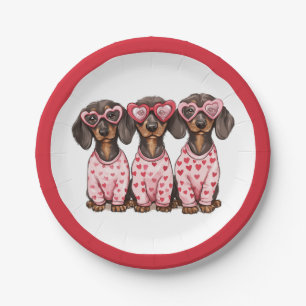 Valentines Day Dachshund Dogs Paper Plates