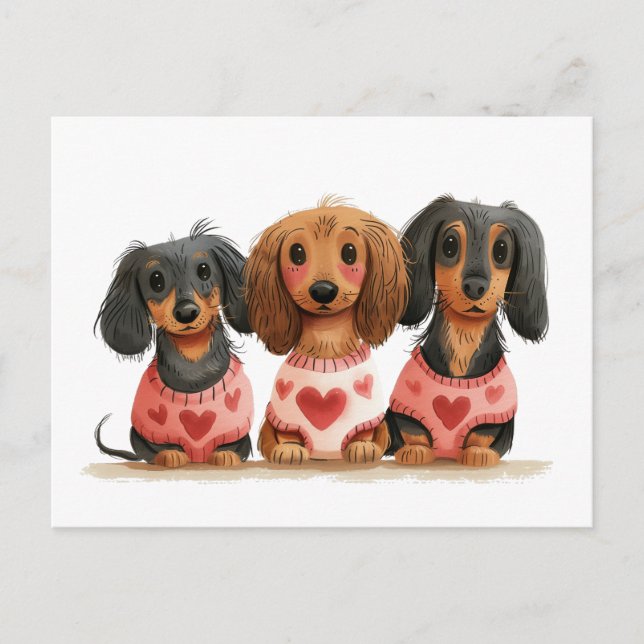 Valentines Day Dachshund Dogs Postcard (Front)