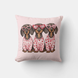 Valentines Day Dachshund Dogs Throw Pillow
