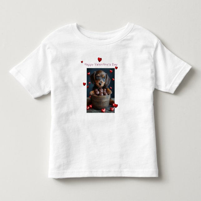 Valentine's Day Dachshund Puppy Red Hearts  Toddler T-shirt (Front)