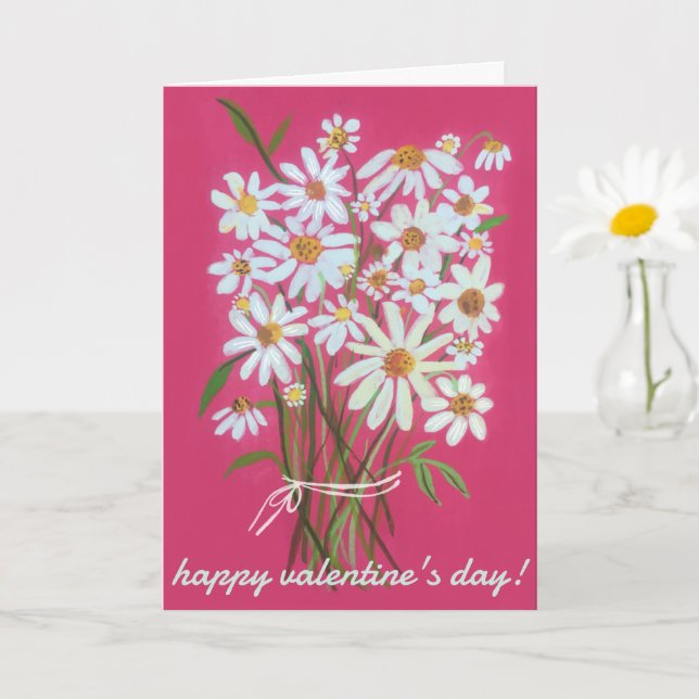 VALENTINES DAY Daisy Bouquet Customized Pink Card (Small Plant)