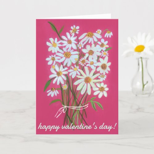 VALENTINES DAY Daisy Bouquet Customized Pink Card