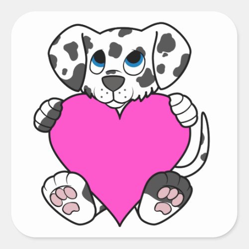 Valentines Day Dalmatian Dog with Pink Heart Square Sticker