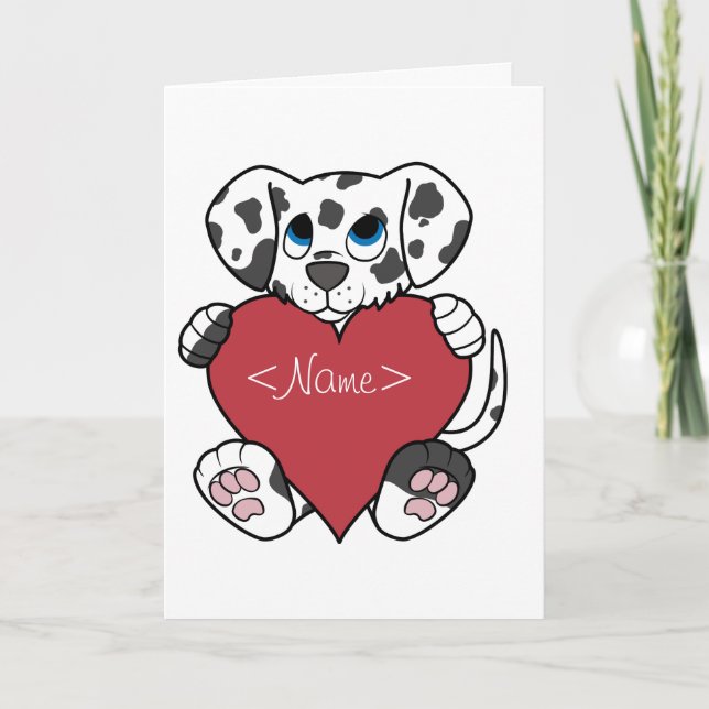 Valentine's Day Dalmatian Dog with Red Heart Holiday Card (Front)
