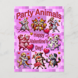 Valentine's Day Dancing Couples "Party Animals" Postcard