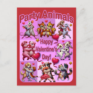 Valentine's Day Dancing Couples "Party Animals" Postcard