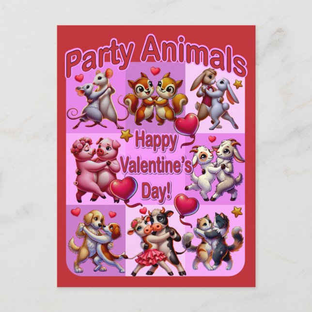 Valentine's Day Dancing Couples "Party Animals" Postcard (Front)