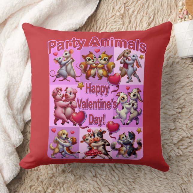 Valentine's Day Dancing Couples "Party Animals" Throw Pillow (Blanket)
