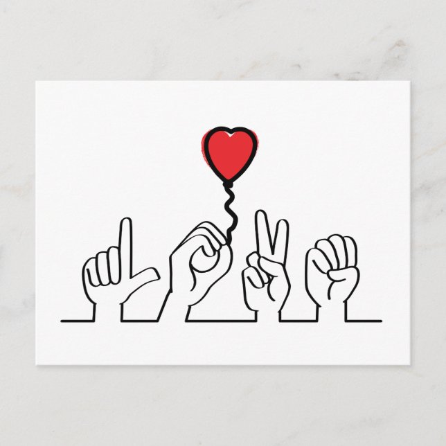 Valentine's Day. Deaf, sign-language love — love. Postcard (Front)