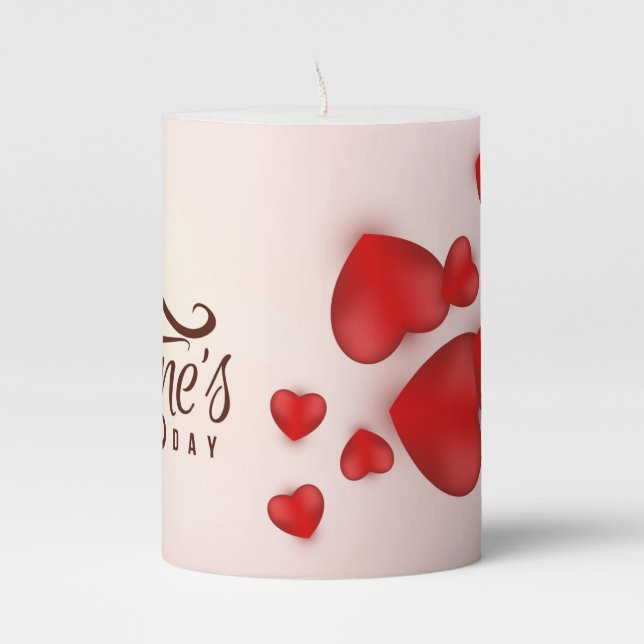 Valentines Day Decorative Banner Pillar Candle (Front)