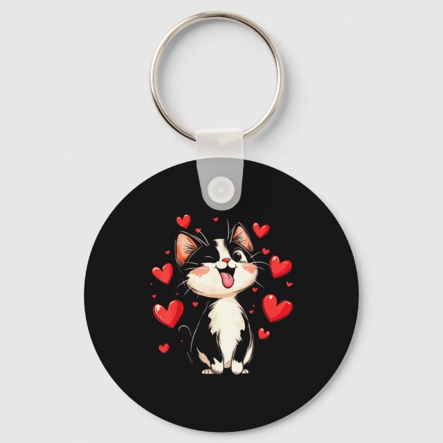 Valentines Day Design With A Cat On It  Keychain (Front)
