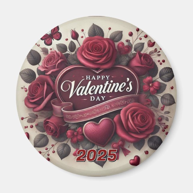 Valentine's Day Design With Roses and Heart    Magnet (Front)