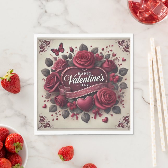 Valentine's Day Design With Roses and Heart    Napkins (Insitu)