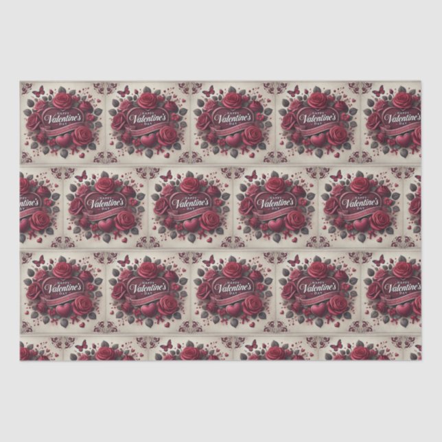 Valentine's Day Design With Roses and Heart   Tissue Paper (Front)