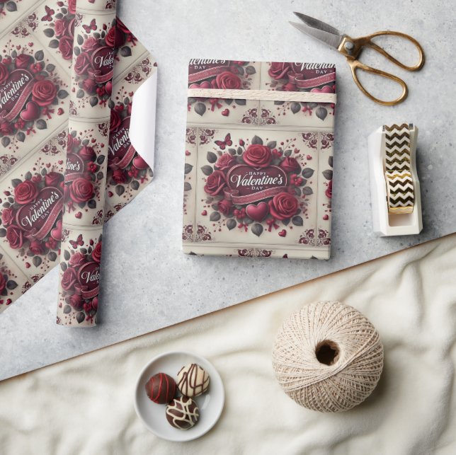 Valentine's Day Design With Roses and Heart   Wrapping Paper (Crafts)