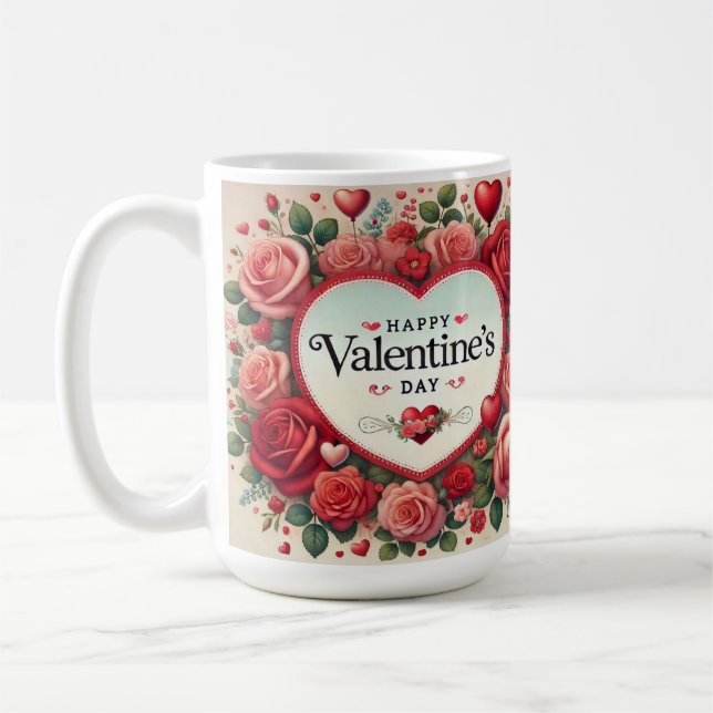Valentine's Day Design with Roses and Hearts Coffee Mug (Left)