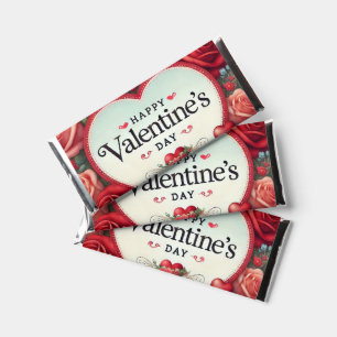 Valentine's Day Design with Roses and Hearts Hershey Bar Favors