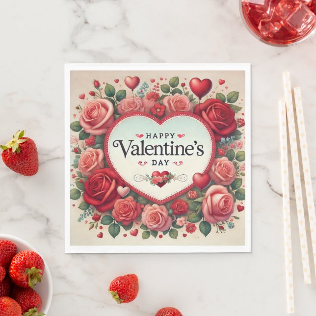 Valentine's Day Design with Roses and Hearts Napkins (Insitu)