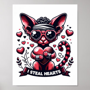 Valentine's Day Devon Rex Cat I Steal Hearts  Poster