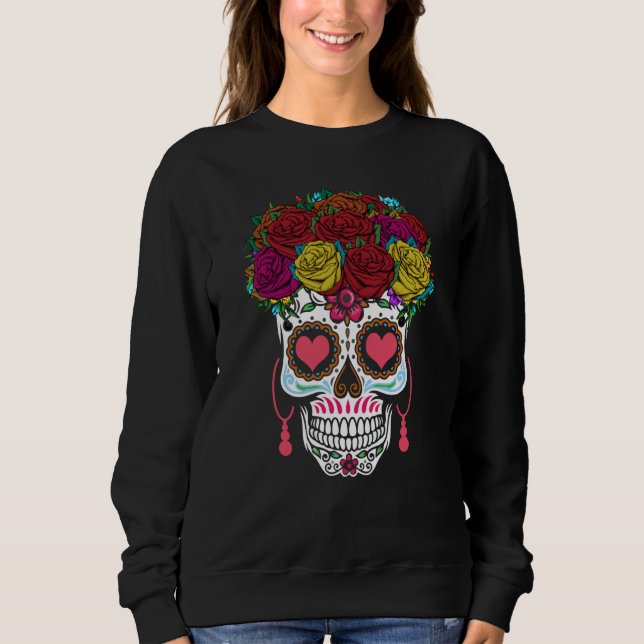 Valentines Day Dia De Los Muertos Roses Valentine Sweatshirt (Front)