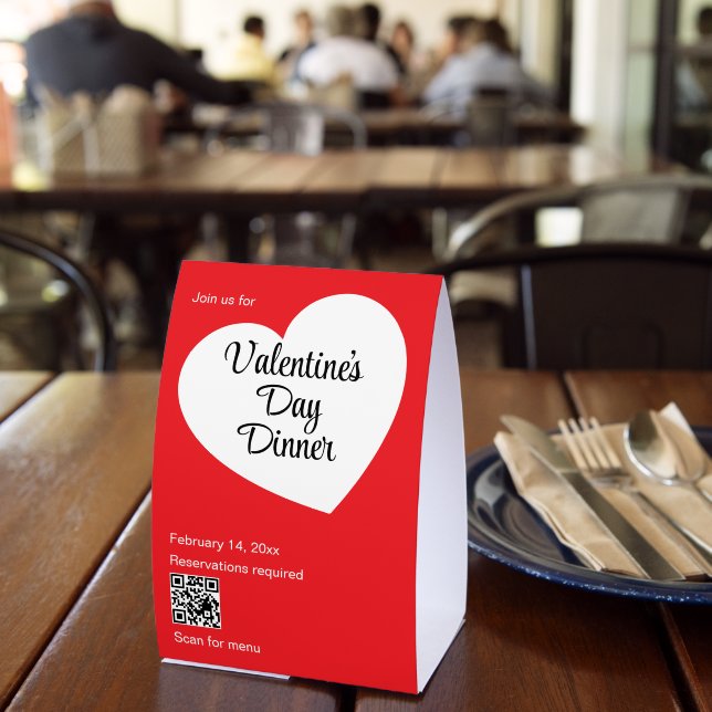 Valentine's Day Dinner Heart Red White Restaurant Paper Table Tent (Insitu(Restaurant))