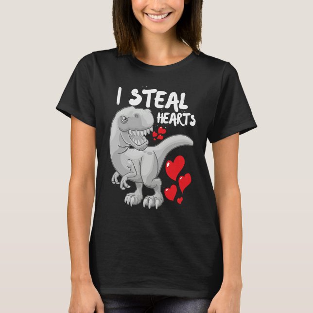 Valentines Day Dinosaur I Steal Hearts Boys Men Lo T-Shirt (Front)
