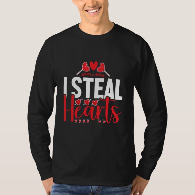 Valentines Day Dinosaur I Steal Hearts Boys Men Lo T-Shirt (Front)