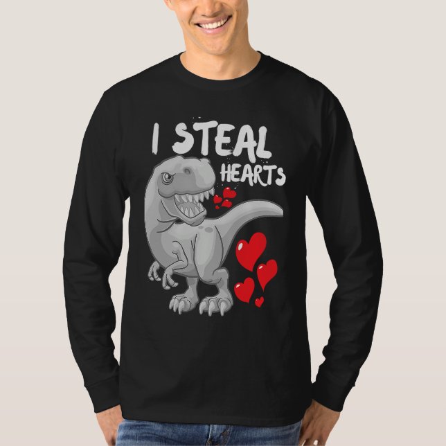 Valentines Day Dinosaur I Steal Hearts Boys Men Lo T-Shirt (Front)