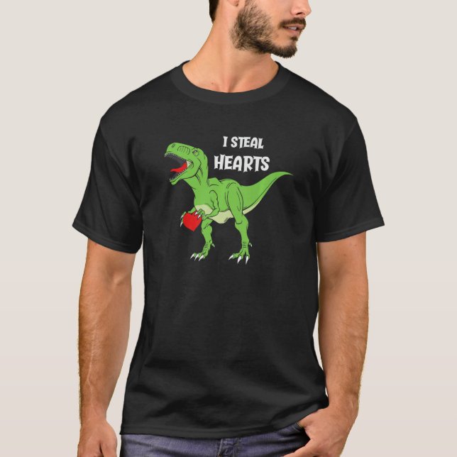 Valentines Day Dinosaur I Steal Hearts Boys Men Lo T-Shirt (Front)