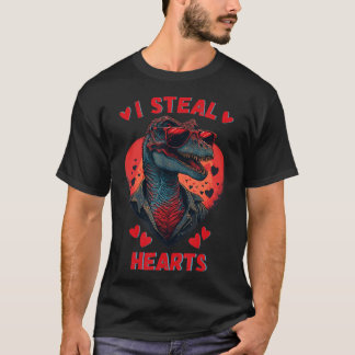 Valentine's Day Dinosaur I Steal Hearts Boys T Rex T-Shirt