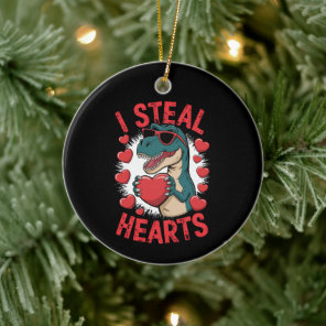 Valentines Day Dinosaur I Steal Hearts Love T rex Ceramic Ornament