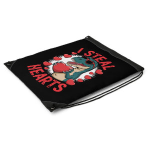 Valentines Day Dinosaur I Steal Hearts Love T rex Drawstring Bag