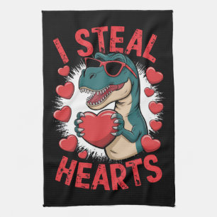 Valentines Day Dinosaur I Steal Hearts Love T rex Kitchen Towel
