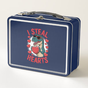 Valentines Day Dinosaur I Steal Hearts Love T rex Metal Lunch Box