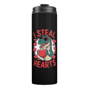 Valentines Day Dinosaur I Steal Hearts Love T rex Thermal Tumbler