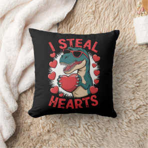 Valentines Day Dinosaur I Steal Hearts Love T rex Throw Pillow
