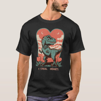 Valentine's Day Dinosaur I Steal Hearts T Rex T-Shirt