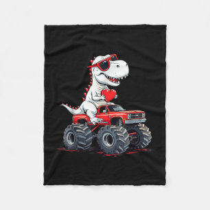 Valentines Day Dinosaur Monster Truck With Heart B Fleece Blanket