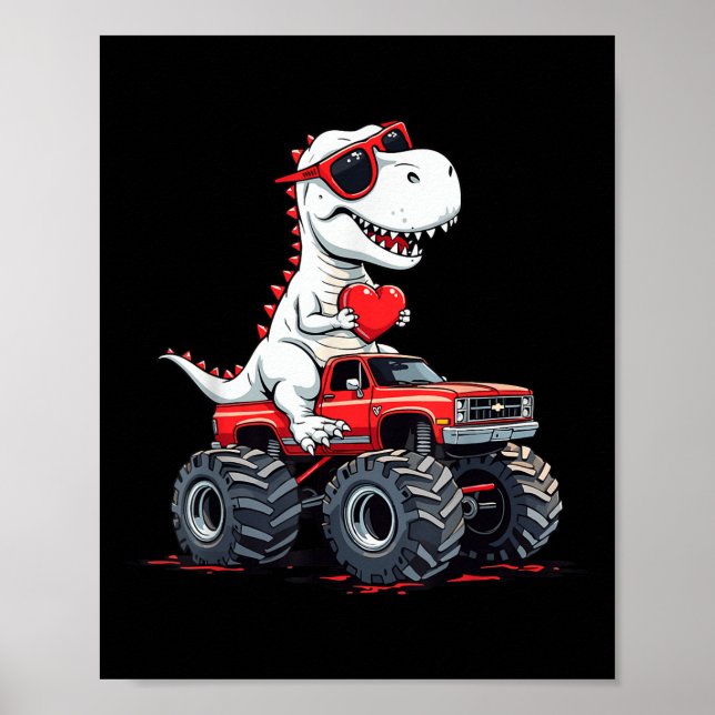 Valentines Day Dinosaur Monster Truck With Heart B Poster (Front)